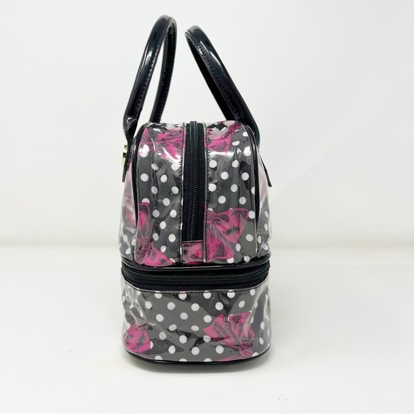 Betsey Johnson Gray and Pink Polka Dot Cosmetic Bag - Picture 4 of 12